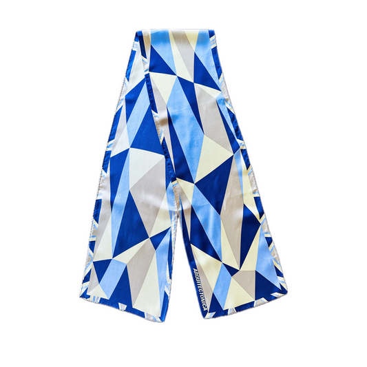 Geometric Silk Scarf Designed by Laurinda Spear in Navy, Gold, Yellow and Light Blue