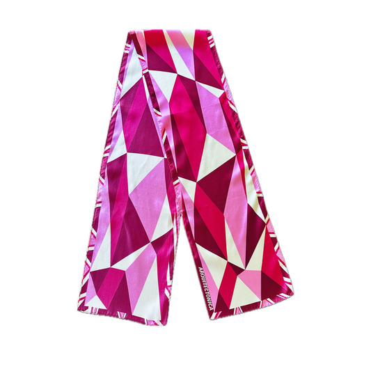 Geometric Silk Scarf Designed by Laurinda Spear in Wine, Magenta, Sage and Pink