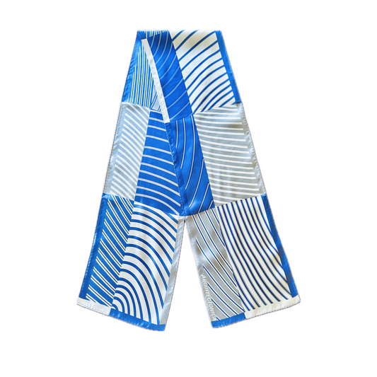 Block Striped Silk Scarf Designed by Laurinda Spear in Blue, Royal Blue, Dark Grey and Light Grey