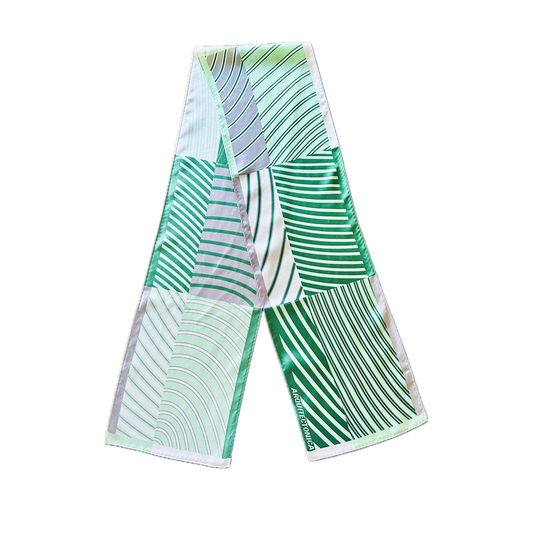 Block Striped Silk Scarf Designed by Laurinda Spear in Dark Green, Light Green, Dark Grey and White