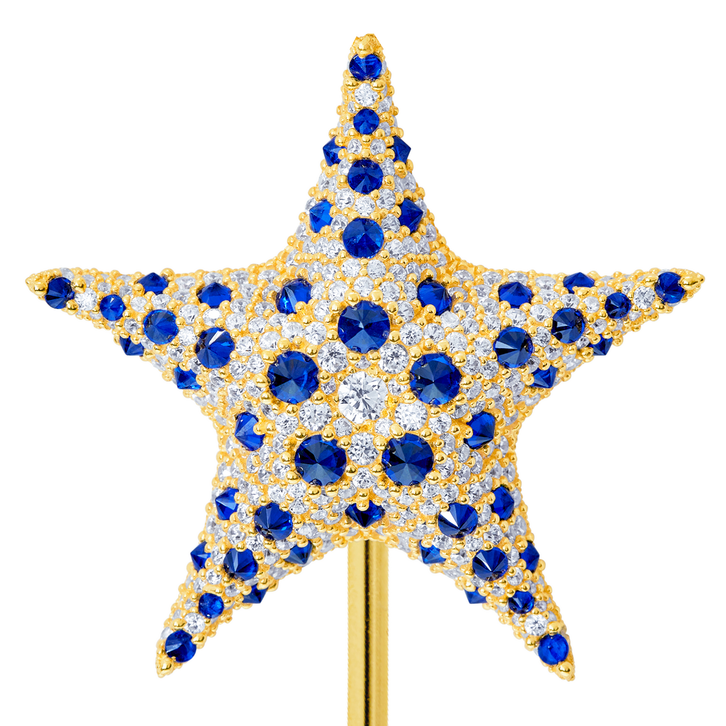 Blue Starfish Lapel Pin in Gold-Plated Solid Sterling Silver