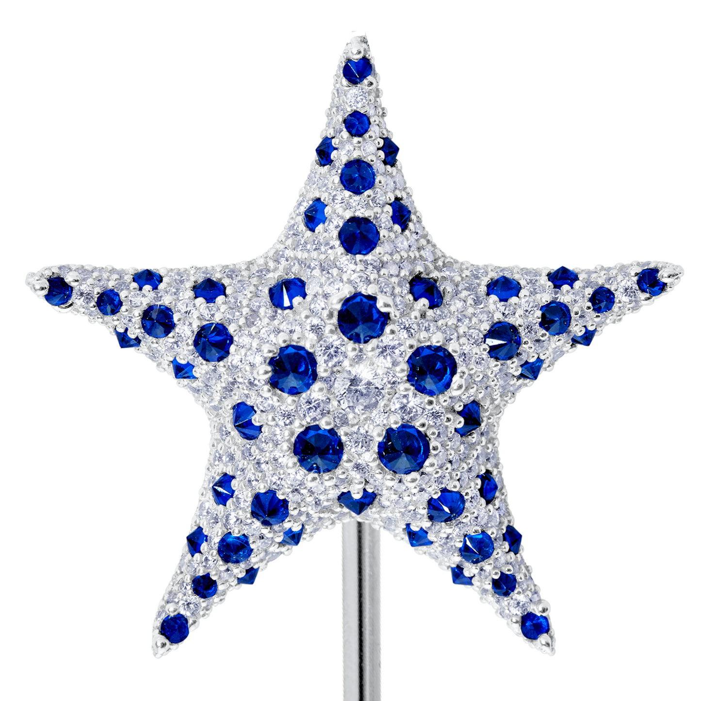 Blue Starfish Lapel Pin in Solid Sterling Silver