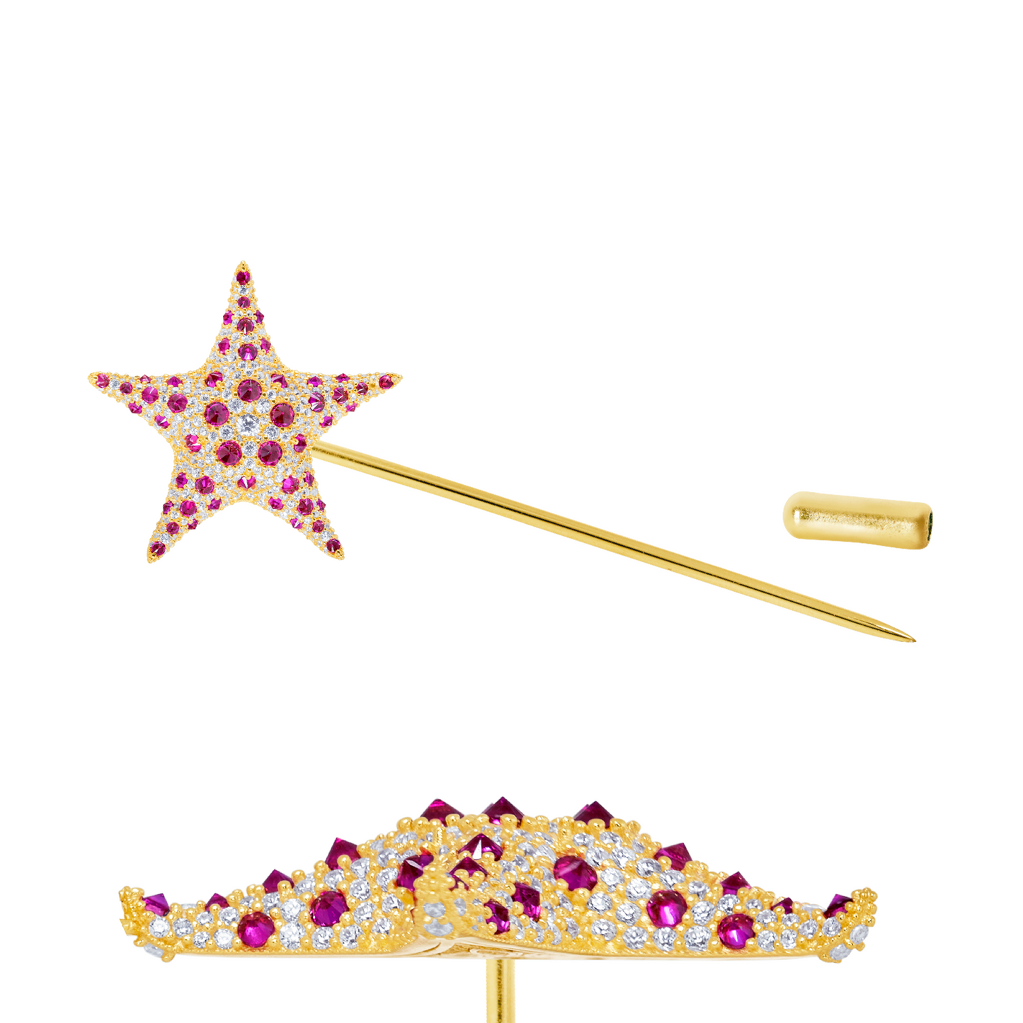 Red Starfish Lapel Pin in Gold-Plated Solid Sterling Silver