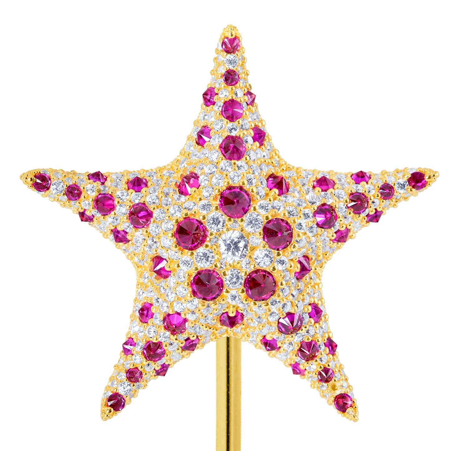 Red Starfish Lapel Pin in Gold-Plated Solid Sterling Silver