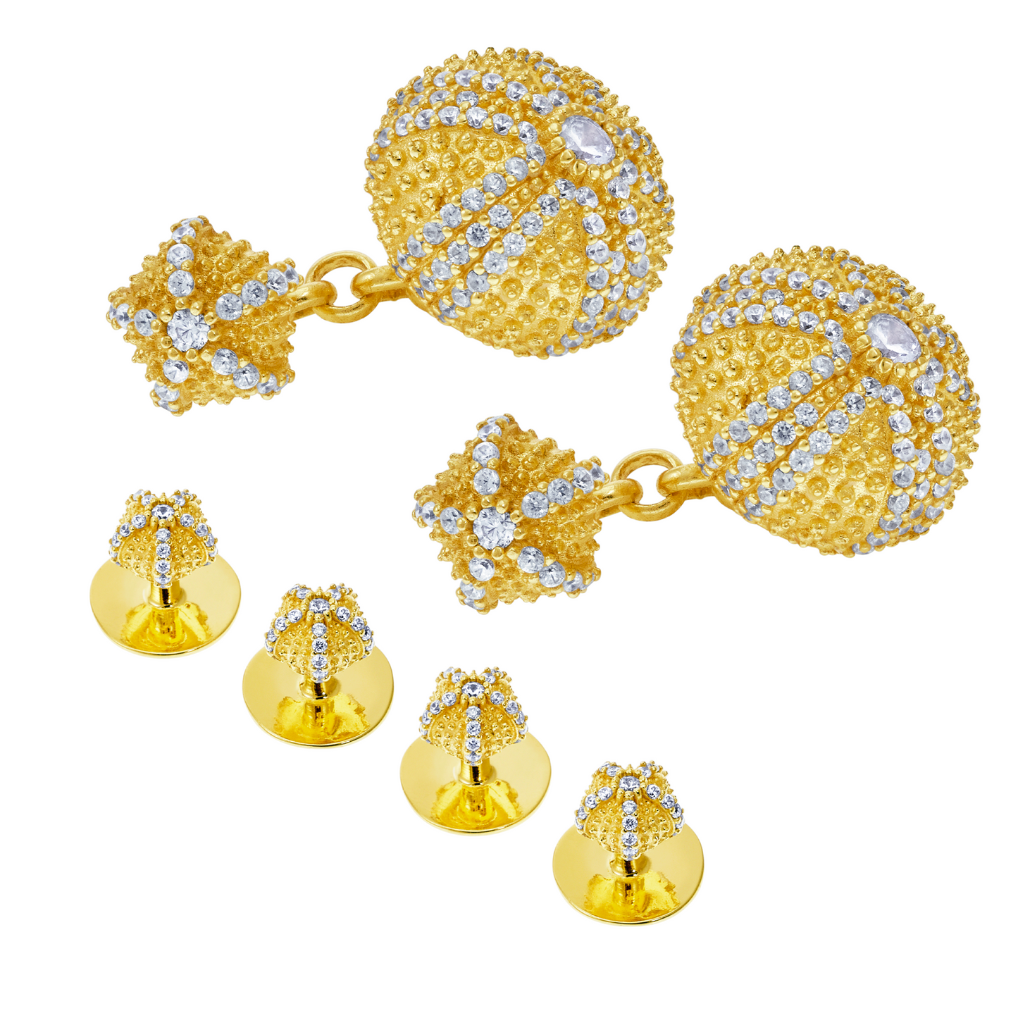 Sea Urchin Cufflinks & Studs Set in Gold-Plated Solid Sterling Silver