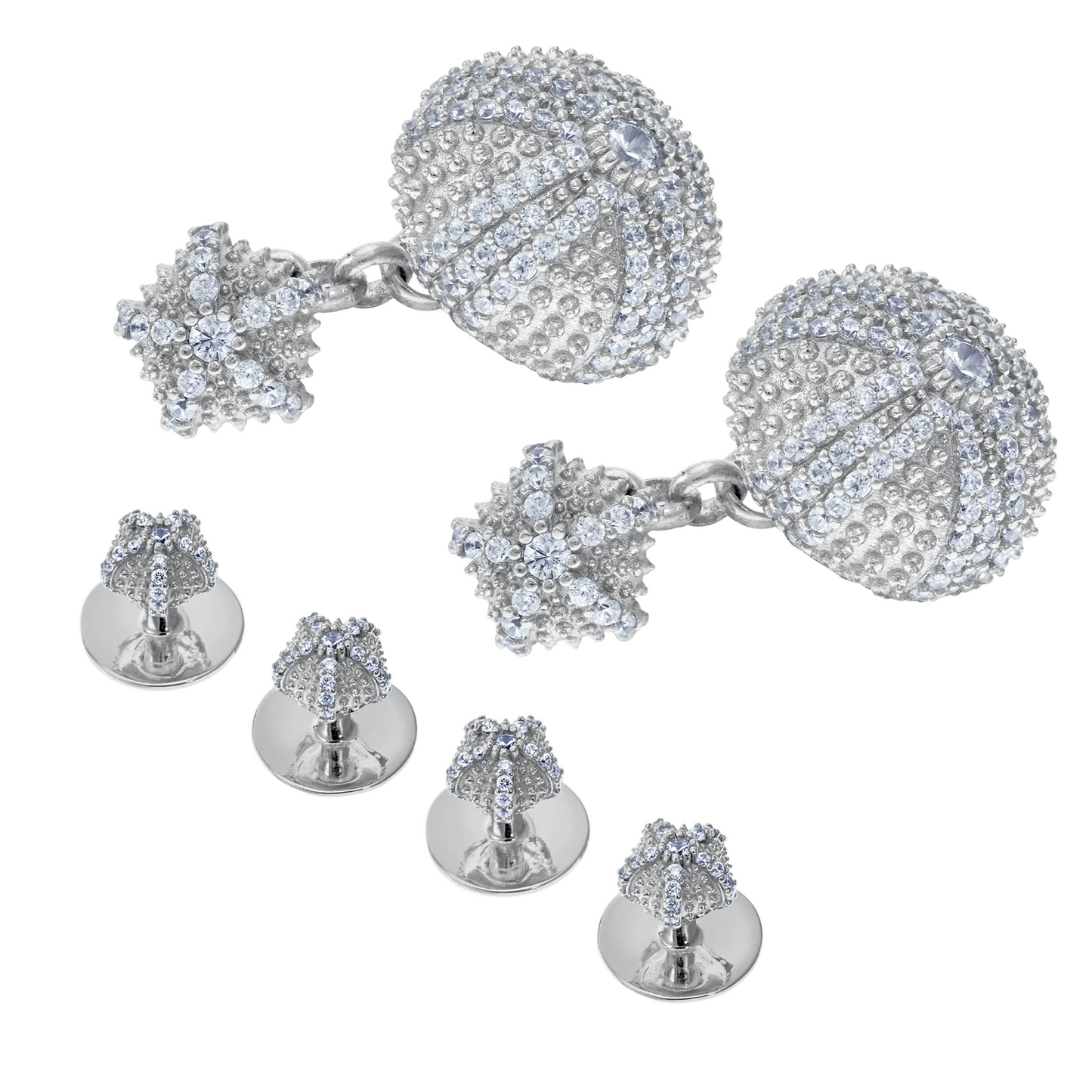 Sea Urchin Cufflinks & Studs Set in Solid Sterling Silver