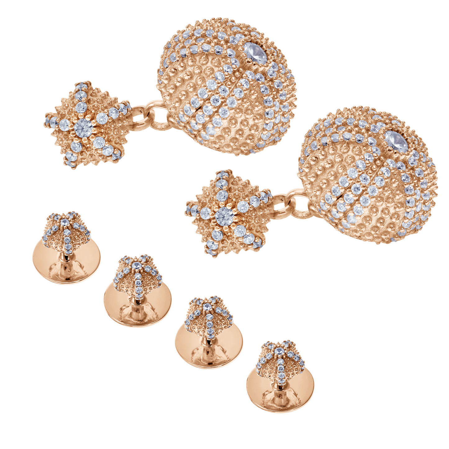 Sea Urchin Cufflinks & Studs Set in Rose Gold-Plated Solid Sterling Silver